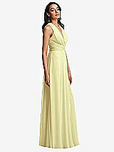 Side View Thumbnail - Butter Yellow Shirred Deep Plunge Neck Closed Back Chiffon Maxi Dress 