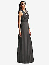 Side View Thumbnail - Caviar Gray Shirred Deep Plunge Neck Closed Back Chiffon Maxi Dress 