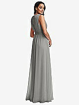 Rear View Thumbnail - Chelsea Gray Shirred Deep Plunge Neck Closed Back Chiffon Maxi Dress 