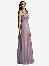 Side View Thumbnail - Lilac Dusk Shirred Deep Plunge Neck Closed Back Chiffon Maxi Dress 