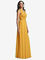 Side View Thumbnail - NYC Yellow Shirred Deep Plunge Neck Closed Back Chiffon Maxi Dress 