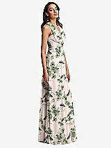 Side View Thumbnail - Palm Beach Print Shirred Deep Plunge Neck Closed Back Chiffon Maxi Dress 