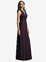 Side View Thumbnail - Aubergine Shirred Deep Plunge Neck Closed Back Chiffon Maxi Dress 