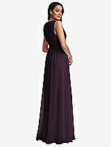 Rear View Thumbnail - Aubergine Shirred Deep Plunge Neck Closed Back Chiffon Maxi Dress 