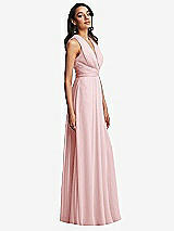 Side View Thumbnail - Ballet Pink Shirred Deep Plunge Neck Closed Back Chiffon Maxi Dress 