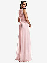 Rear View Thumbnail - Ballet Pink Shirred Deep Plunge Neck Closed Back Chiffon Maxi Dress 