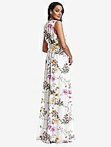 Rear View Thumbnail - Butterfly Botanica Ivory Shirred Deep Plunge Neck Closed Back Chiffon Maxi Dress 