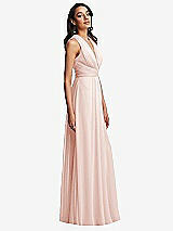 Side View Thumbnail - Blush Shirred Deep Plunge Neck Closed Back Chiffon Maxi Dress 