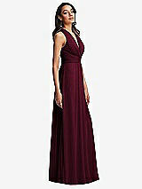 Side View Thumbnail - Cabernet Shirred Deep Plunge Neck Closed Back Chiffon Maxi Dress 