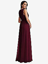 Rear View Thumbnail - Cabernet Shirred Deep Plunge Neck Closed Back Chiffon Maxi Dress 