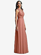 Side View Thumbnail - Desert Rose Shirred Deep Plunge Neck Closed Back Chiffon Maxi Dress 