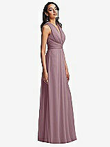 Side View Thumbnail - Dusty Rose Shirred Deep Plunge Neck Closed Back Chiffon Maxi Dress 