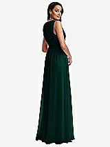 Rear View Thumbnail - Evergreen Shirred Deep Plunge Neck Closed Back Chiffon Maxi Dress 