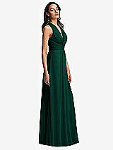 Side View Thumbnail - Hunter Green Shirred Deep Plunge Neck Closed Back Chiffon Maxi Dress 