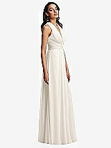 Side View Thumbnail - Ivory Shirred Deep Plunge Neck Closed Back Chiffon Maxi Dress 