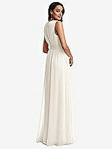 Rear View Thumbnail - Ivory Shirred Deep Plunge Neck Closed Back Chiffon Maxi Dress 