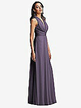 Side View Thumbnail - Lavender Shirred Deep Plunge Neck Closed Back Chiffon Maxi Dress 