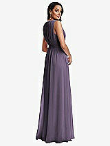 Rear View Thumbnail - Lavender Shirred Deep Plunge Neck Closed Back Chiffon Maxi Dress 