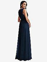 Rear View Thumbnail - Midnight Navy Shirred Deep Plunge Neck Closed Back Chiffon Maxi Dress 