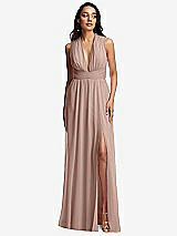 Front View Thumbnail - Neu Nude Shirred Deep Plunge Neck Closed Back Chiffon Maxi Dress 