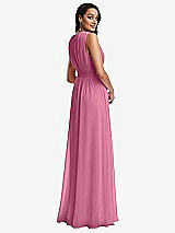 Rear View Thumbnail - Orchid Pink Shirred Deep Plunge Neck Closed Back Chiffon Maxi Dress 