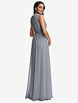 Rear View Thumbnail - Platinum Shirred Deep Plunge Neck Closed Back Chiffon Maxi Dress 