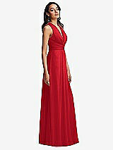 Side View Thumbnail - Parisian Red Shirred Deep Plunge Neck Closed Back Chiffon Maxi Dress 