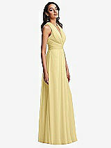 Side View Thumbnail - Pale Yellow Shirred Deep Plunge Neck Closed Back Chiffon Maxi Dress 