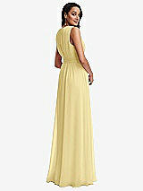 Rear View Thumbnail - Pale Yellow Shirred Deep Plunge Neck Closed Back Chiffon Maxi Dress 