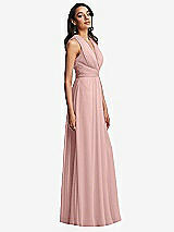 Side View Thumbnail - Rose - PANTONE Rose Quartz Shirred Deep Plunge Neck Closed Back Chiffon Maxi Dress 