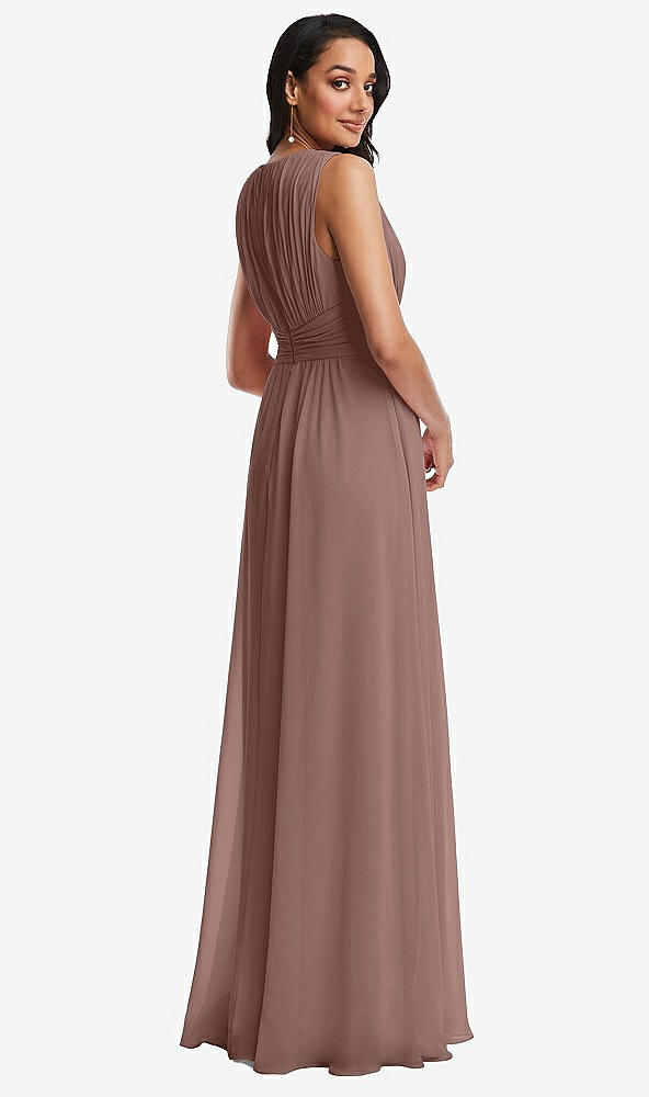 Back View - Sienna Shirred Deep Plunge Neck Closed Back Chiffon Maxi Dress 