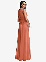 Rear View Thumbnail - Terracotta Copper Shirred Deep Plunge Neck Closed Back Chiffon Maxi Dress 