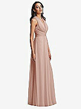 Side View Thumbnail - Toasted Sugar Shirred Deep Plunge Neck Closed Back Chiffon Maxi Dress 