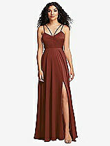 Front View Thumbnail - Auburn Moon Dual Strap V-Neck Lace-Up Open-Back Maxi Dress