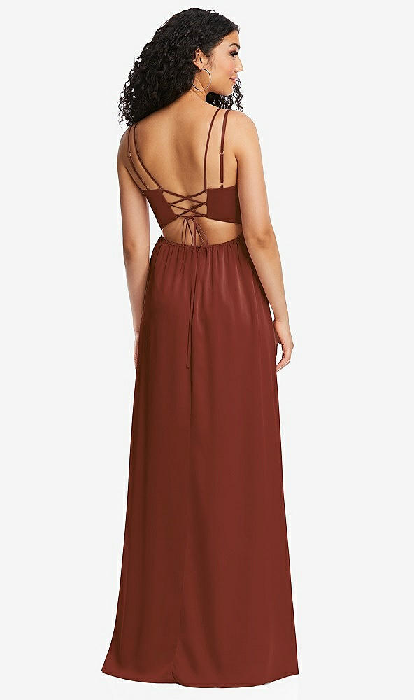 Back View - Auburn Moon Dual Strap V-Neck Lace-Up Open-Back Maxi Dress