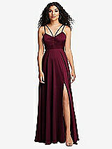 Front View Thumbnail - Cabernet Dual Strap V-Neck Lace-Up Open-Back Maxi Dress