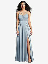 Front View Thumbnail - Mist Dual Strap V-Neck Lace-Up Open-Back Maxi Dress