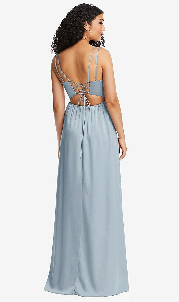 Back View - Mist Dual Strap V-Neck Lace-Up Open-Back Maxi Dress