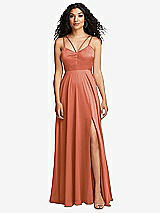 Front View Thumbnail - Terracotta Copper Dual Strap V-Neck Lace-Up Open-Back Maxi Dress