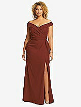 Alt View 1 Thumbnail - Auburn Moon Cuffed Off-the-Shoulder Pleated Faux Wrap Maxi Dress