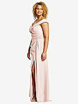 Alt View 2 Thumbnail - Blush Cuffed Off-the-Shoulder Pleated Faux Wrap Maxi Dress