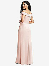 Rear View Thumbnail - Blush Cuffed Off-the-Shoulder Pleated Faux Wrap Maxi Dress