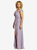 Alt View 2 Thumbnail - Lilac Haze Cuffed Off-the-Shoulder Pleated Faux Wrap Maxi Dress