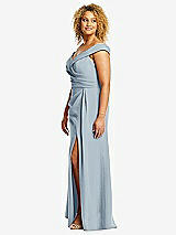 Alt View 2 Thumbnail - Mist Cuffed Off-the-Shoulder Pleated Faux Wrap Maxi Dress