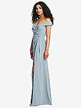 Side View Thumbnail - Mist Cuffed Off-the-Shoulder Pleated Faux Wrap Maxi Dress