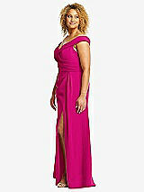 Alt View 2 Thumbnail - Think Pink Cuffed Off-the-Shoulder Pleated Faux Wrap Maxi Dress