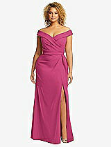 Alt View 1 Thumbnail - Tea Rose Cuffed Off-the-Shoulder Pleated Faux Wrap Maxi Dress