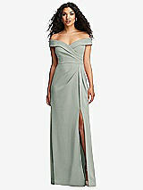 Front View Thumbnail - Willow Green Cuffed Off-the-Shoulder Pleated Faux Wrap Maxi Dress