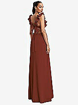 Rear View Thumbnail - Auburn Moon Ruffle-Trimmed Neckline Cutout Tie-Back Trumpet Gown