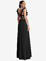 Rear View Thumbnail - Black Ruffle-Trimmed Neckline Cutout Tie-Back Trumpet Gown